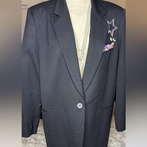 Elegant Black Blazer Star Embellishment Size 12 Hand Painted Unique Positivity